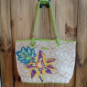 Vera Bradley Large Straw Floral Beach Tote